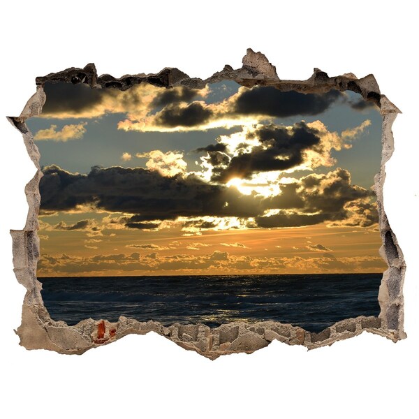 3D wall hole wallpaper Sunset over the sea