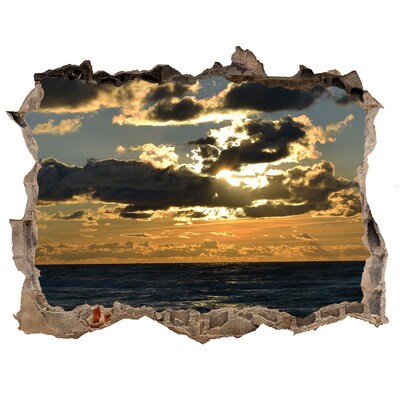 3D wall hole wallpaper Sunset over the sea