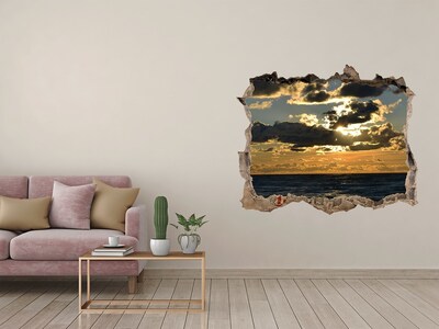 3D wall hole wallpaper Sunset over the sea