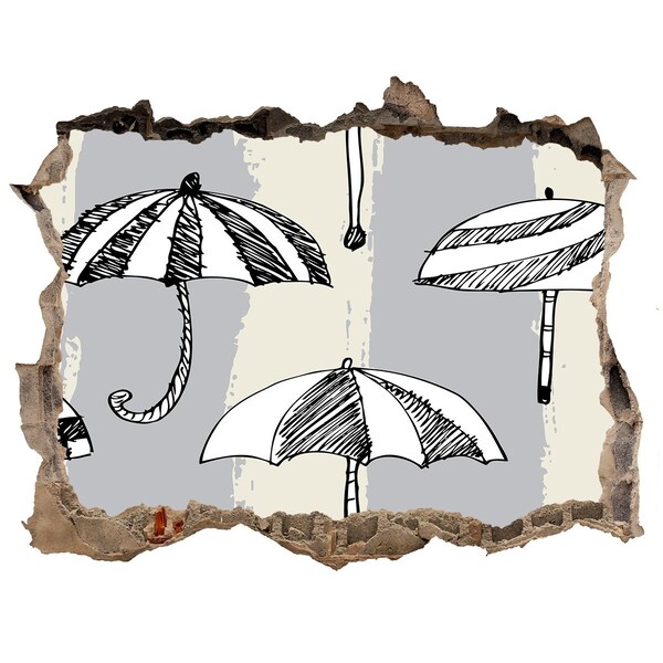 3D wall hole wallpaper Charming umbrellas on the beach
