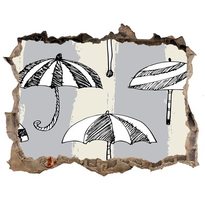 3D wall hole wallpaper Charming umbrellas on the beach