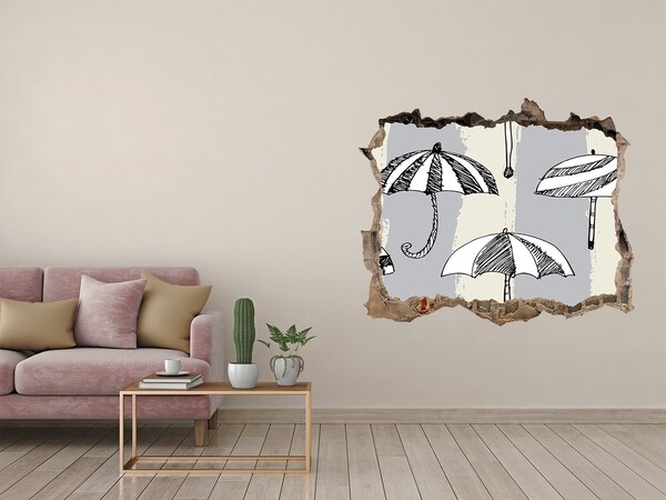 3D wall hole wallpaper Charming umbrellas on the beach