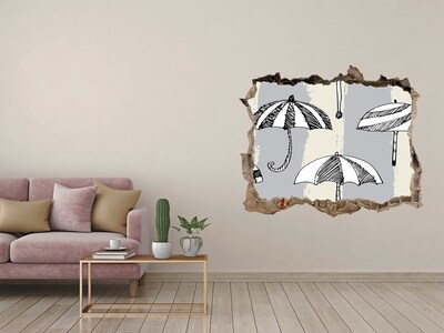 3D wall hole wallpaper Charming umbrellas on the beach