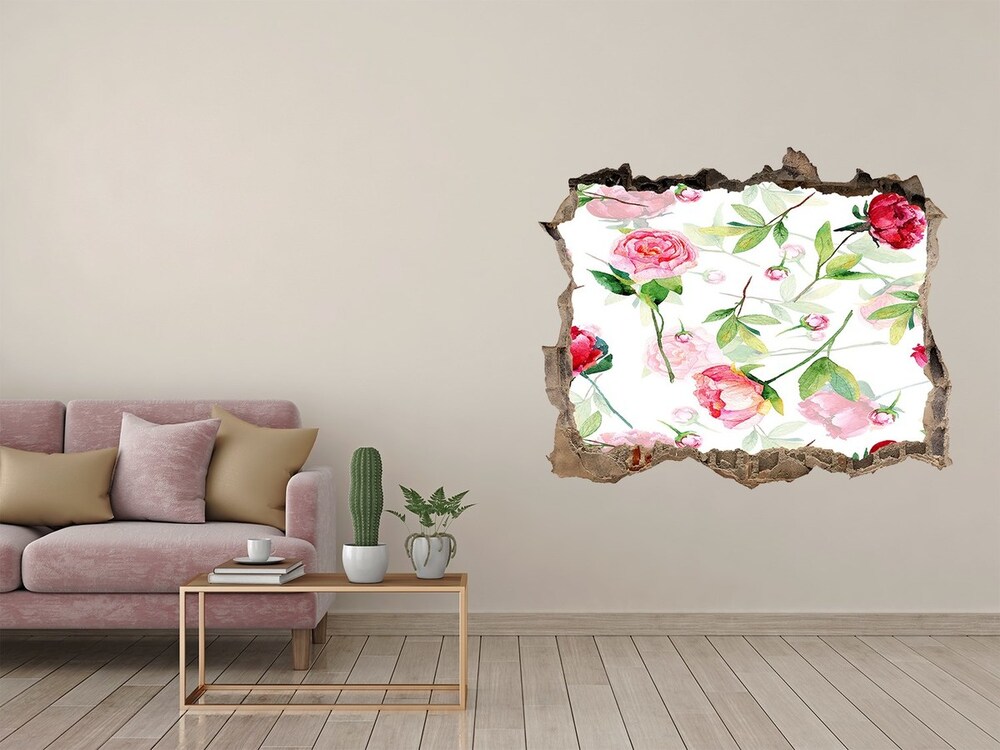 Hole in the wall sticker Pink peonies