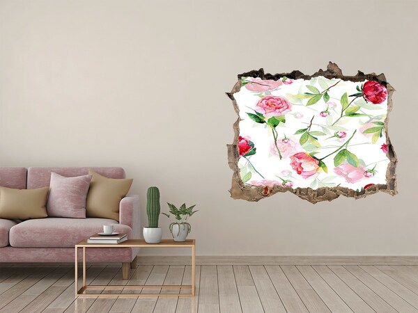 Hole in the wall sticker Pink peonies