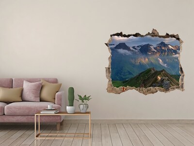 3D wall hole Mountain landscape behind the hole in the wall