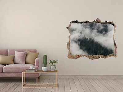 Hole wall sticker Green valley in the clouds