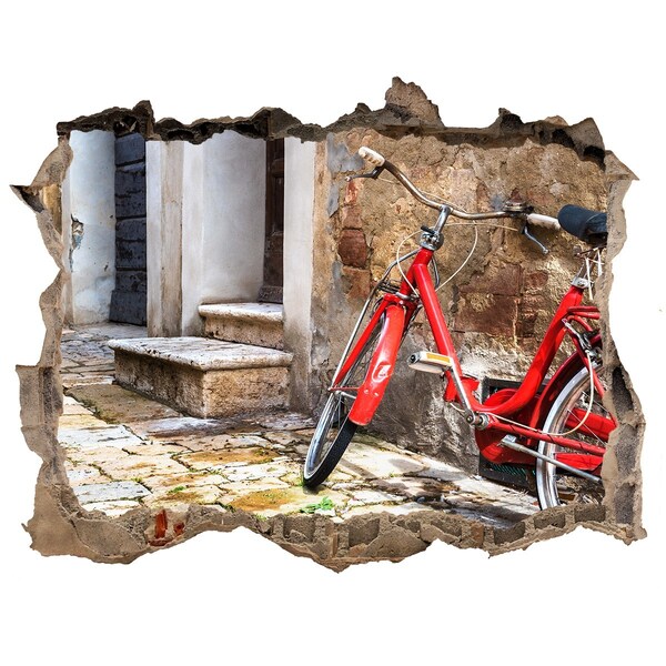 Hole in the wall sticker A red bicycle in a charming street