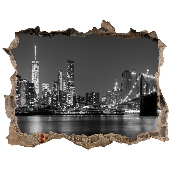 Hole in the wall decal New York skyline in black and white