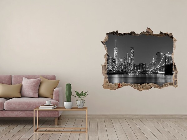 Hole in the wall decal New York skyline in black and white