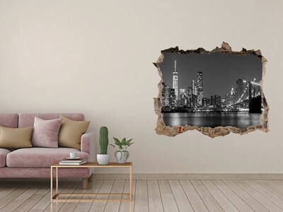 Hole in the wall decal New York skyline in black and white