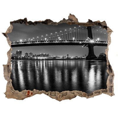 Hole in the wall decal Manhattan Bridge at night