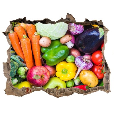 Hole in the wall sticker Colorful vegetables and fruits in a hole in the wall
