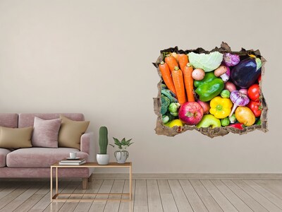 Hole in the wall sticker Colorful vegetables and fruits in a hole in the wall