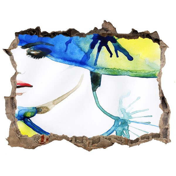 Hole in the wall decal Woman in a blue hat