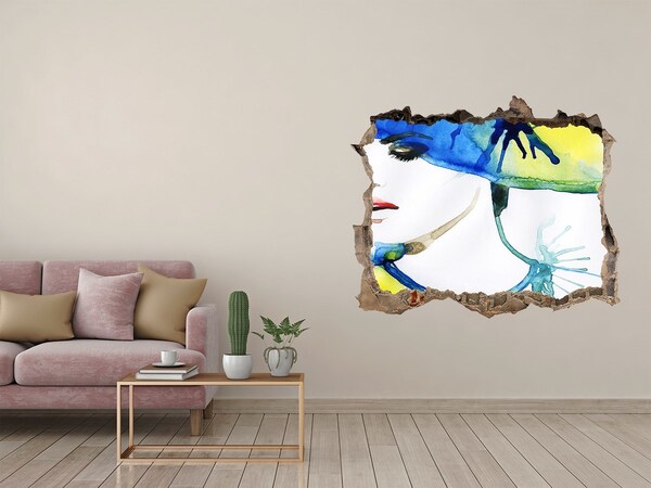 Hole in the wall decal Woman in a blue hat