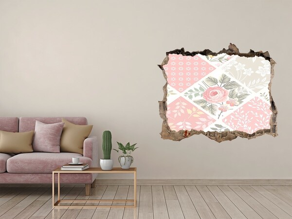 Hole in the wall decal Floral pattern on a concrete background