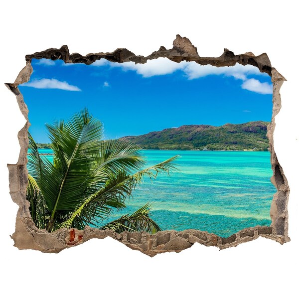 3D wall hole wallpaper Tropical paradise behind the wall