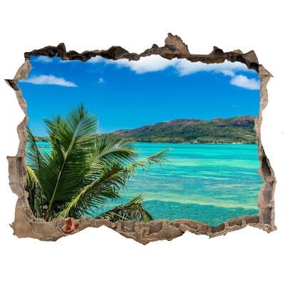 3D wall hole wallpaper Tropical paradise behind the wall