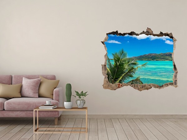 3D wall hole wallpaper Tropical paradise behind the wall