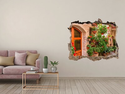 3D wall hole A charming street with flowers