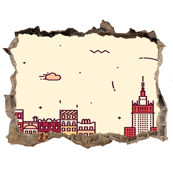 3D wall hole The city behind the wall