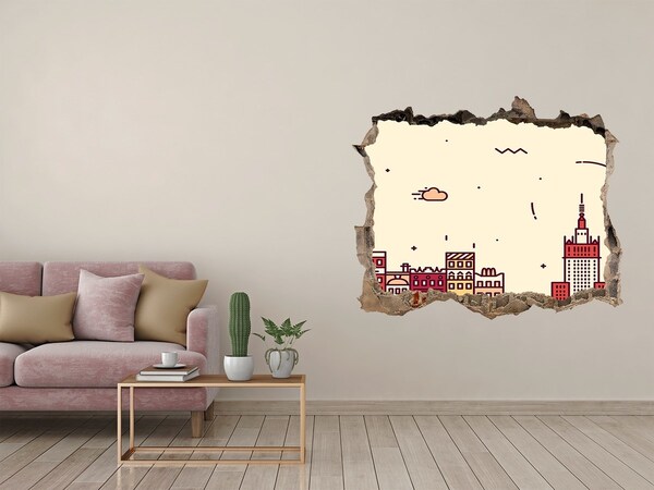 3D wall hole The city behind the wall