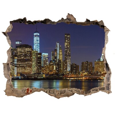 Hole wall sticker View of the city at night