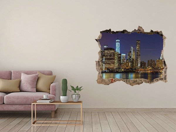 Hole wall sticker View of the city at night