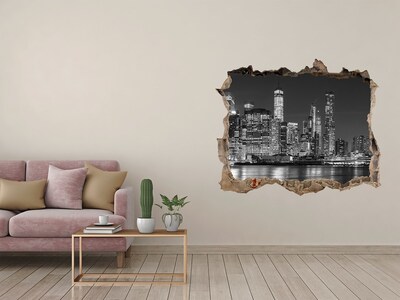 3D wall hole New York skyline at night