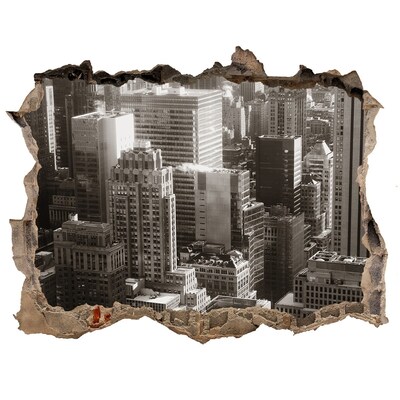 3D wall hole View of the city from a hole in the wall