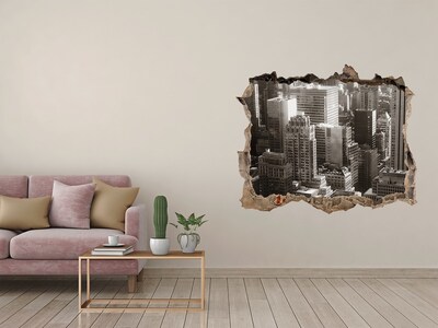 3D wall hole View of the city from a hole in the wall