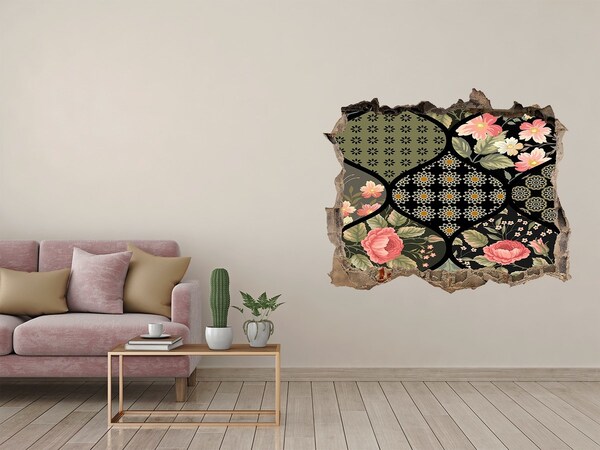 Hole wall sticker Floral pattern on a stone background