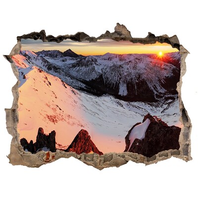 Hole wall sticker Mountain sunset