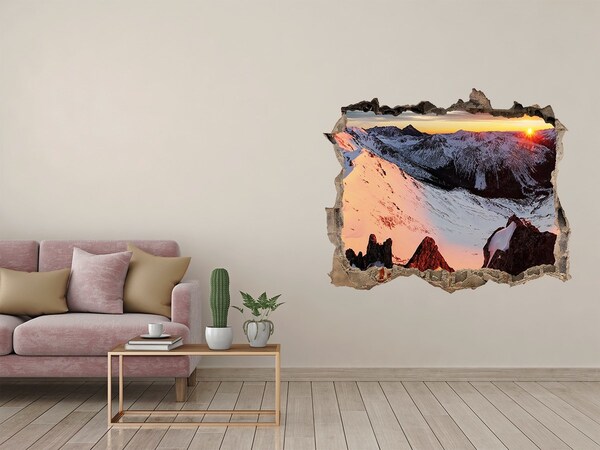Hole wall sticker Mountain sunset
