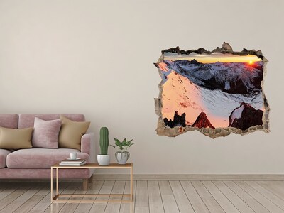 Hole wall sticker Mountain sunset