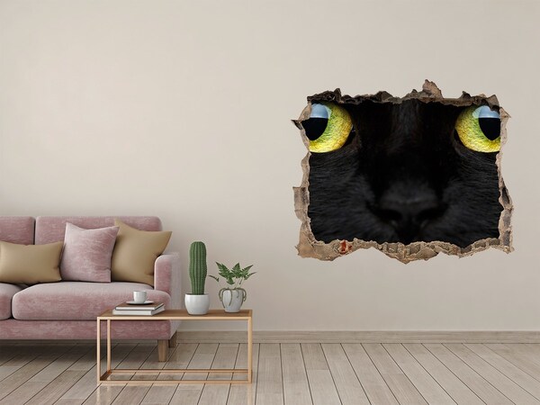 3D wall hole Black cat through a hole in the wall