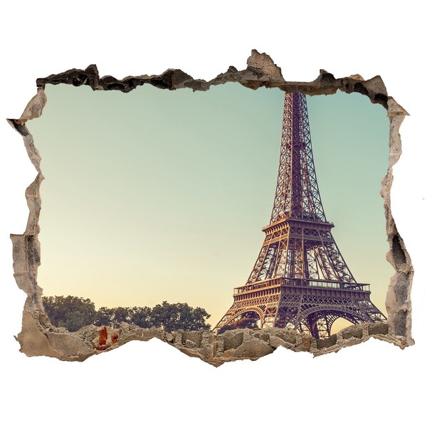 Hole wall sticker The Eiffel Tower in the setting sun