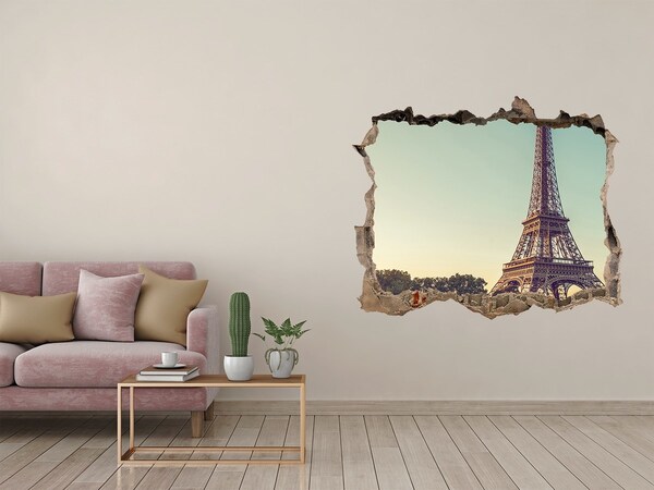 Hole wall sticker The Eiffel Tower in the setting sun