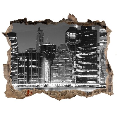 3D wall hole View of the city at night
