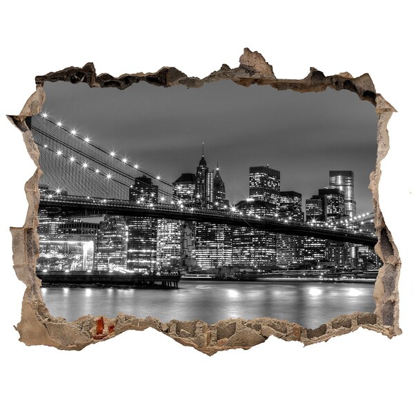 3D wall hole wallpaper New York skyline at night