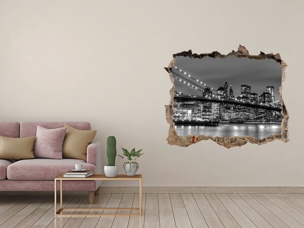 3D wall hole wallpaper New York skyline at night