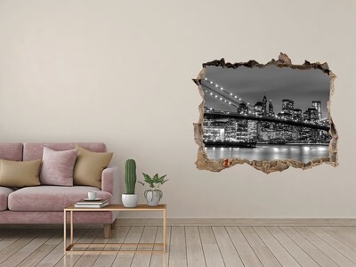 3D wall hole wallpaper New York skyline at night