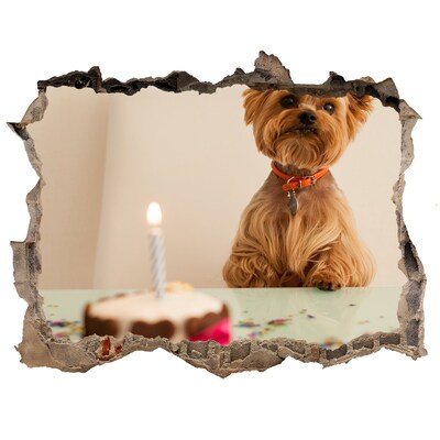 Hole wall sticker Birthday dog ​​with cake