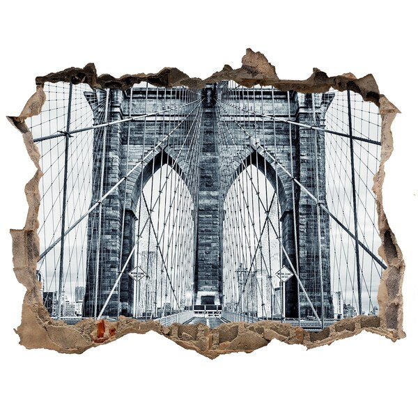 Hole wall sticker Brooklyn Bridge in black and white