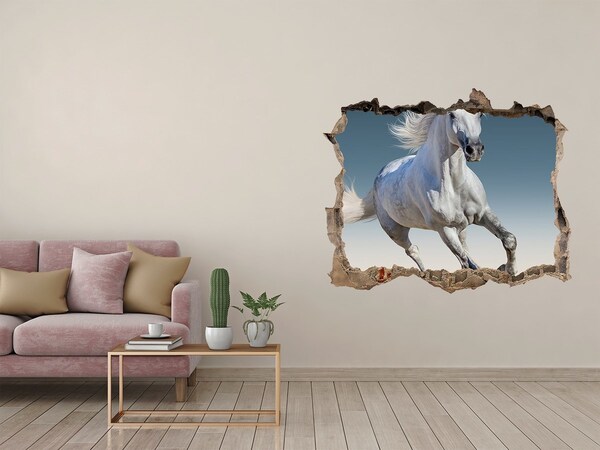 Hole in the wall decal A white horse on the run
