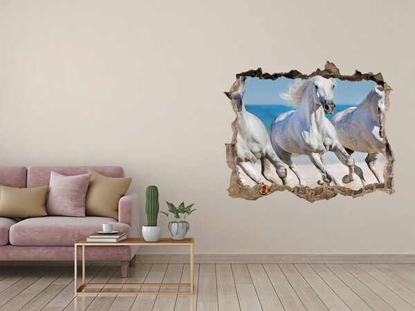 Hole in the wall sticker White horses on the beach
