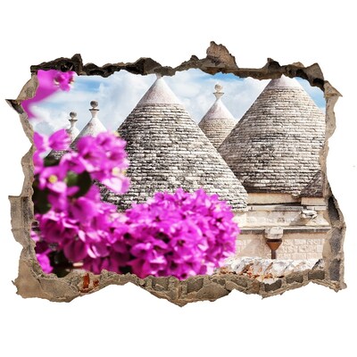 Hole in the wall decal Trulli in Puglia with flowers