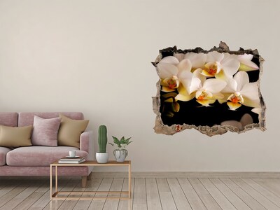 3D wall hole wallpaper Orchid flowers in the ruins