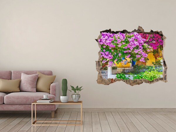 3D wall hole wallpaper A flower paradise behind the walls